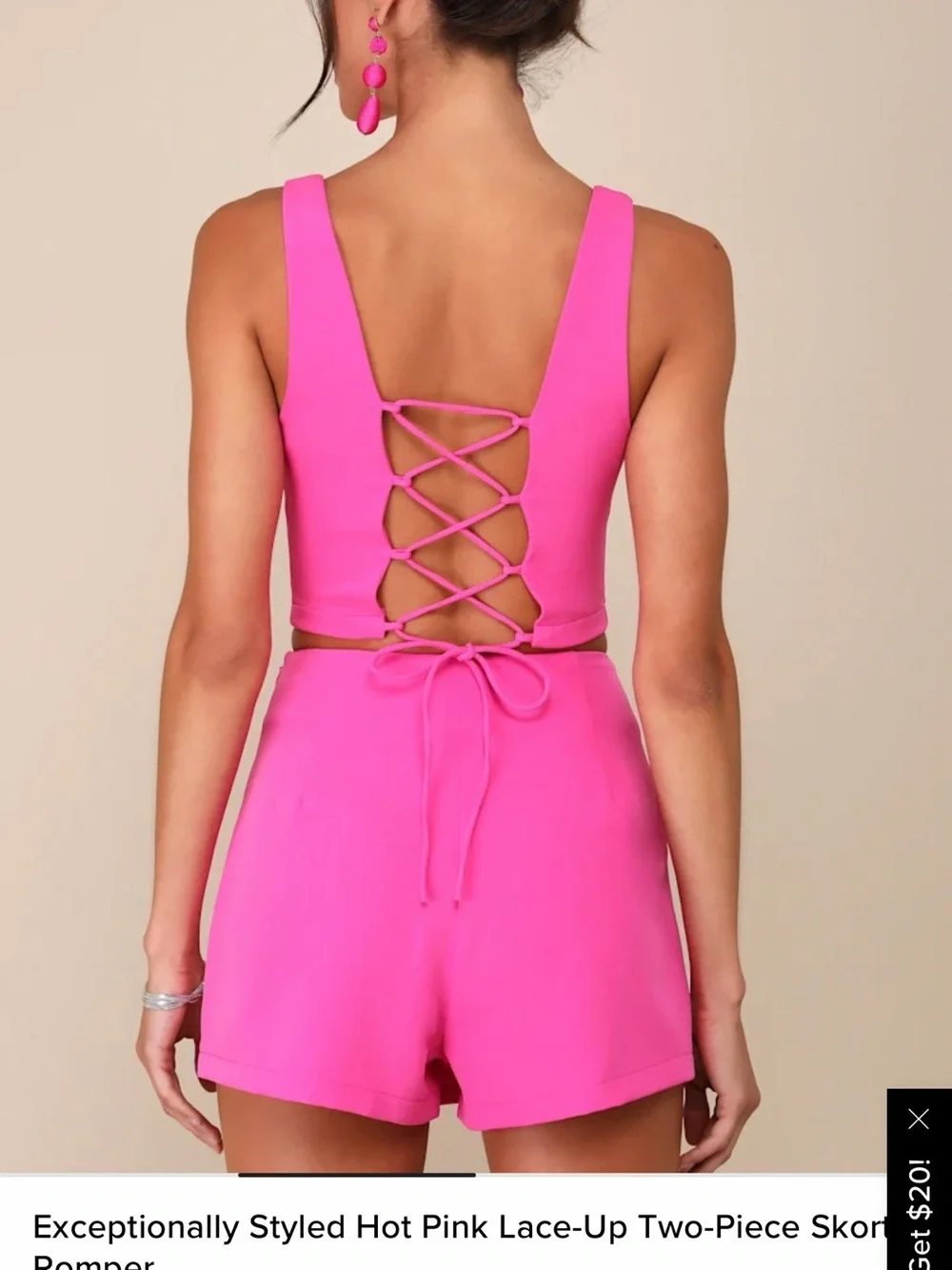 Lulu's Bright Pink Square Neck Crop Top & Asymmetric Skort Set
